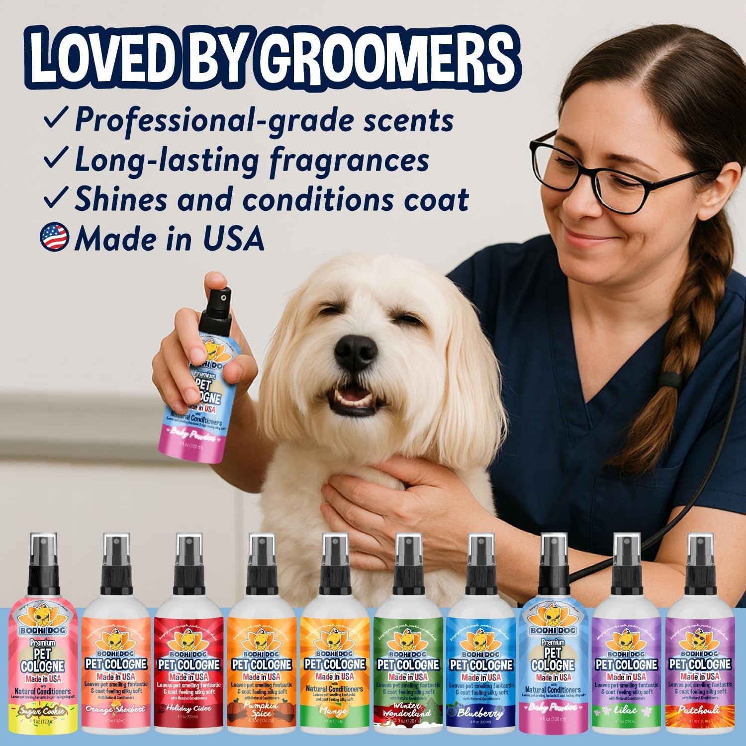 Natural Dog Cologne | Premium Scented Deodorizing Body Spray for Dogs & Cats | Neutralizes Strong Odors with Natural Dog Conditioner | Made in USA (Baby Powder, 4 Fl Oz)