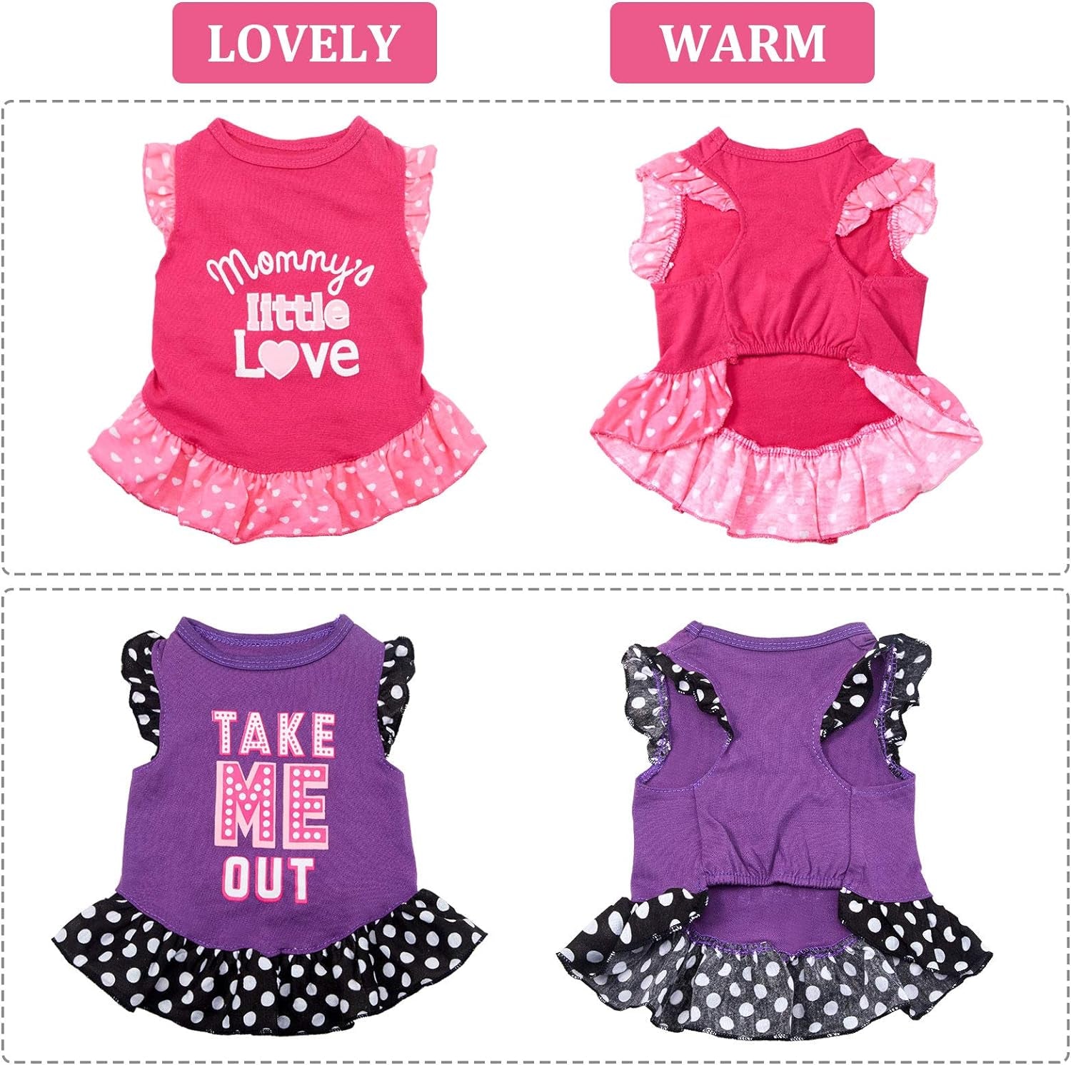 2 Pieces Pet Dress Shirt Puppy Skirt Cute Dog Dress Pet Summer Clothes Dog Apparel for Small Dogs and Cats (Love and Me, Medium)
